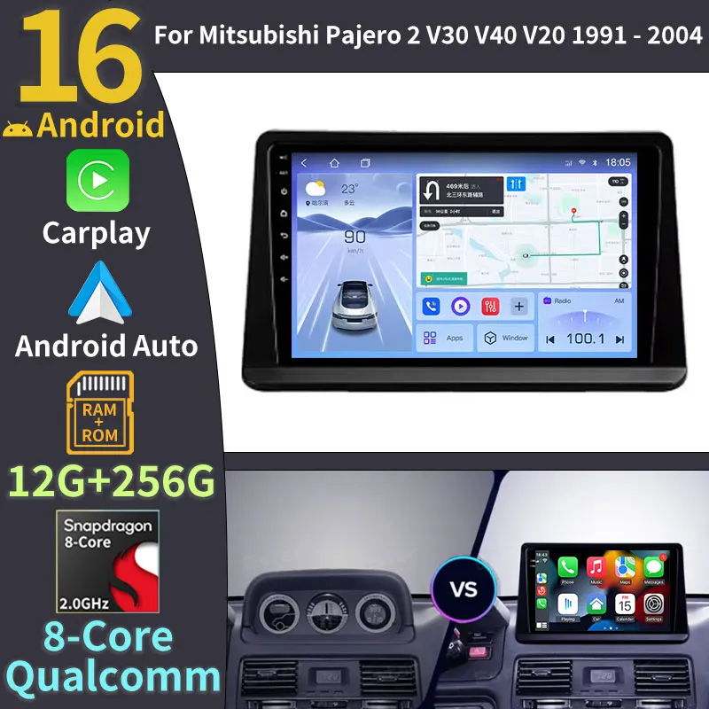Wireless Carplay Audio For Mitsubishi Pajero 2 V30 V40 V20 1991 - 2000 2001 2002 2003 2004 Android 16 Car Radio Octa Core Stereo