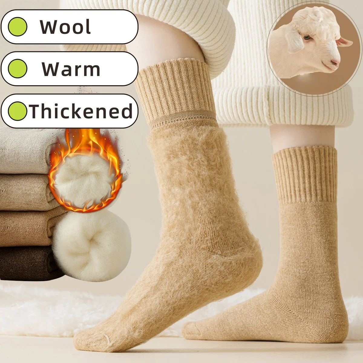 

Women's Winter Wool Warm Terry Socks Solid Color Fleece Thickened Odor-Proof Sweat-Absorbing Socks Black And White