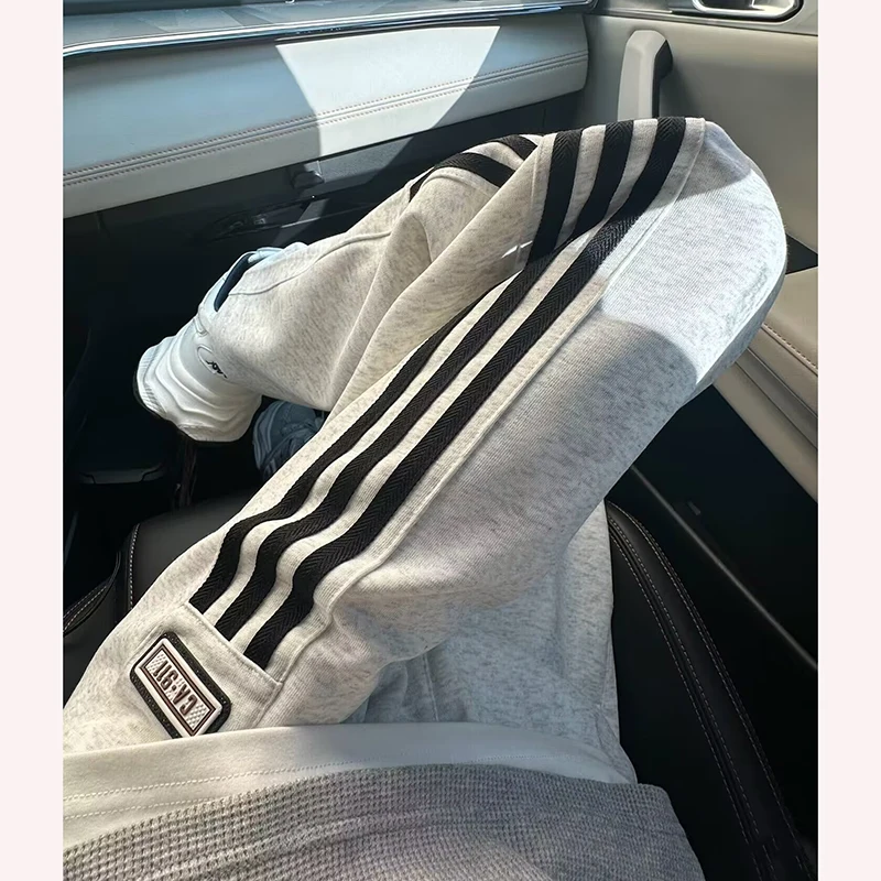 

ay Striped Waisand Men's Sweatpants Spring Autumn Straight Leg Drapey Spor Casual Trousers Trendy mid Waist Long Pants