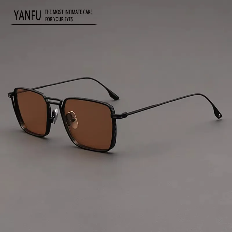 Polarized Tawny Sunglasses Black Frame Square Sunglasses Titanium Vintage Brand Design Fashion Men Women UV400 Glasses Outdoor