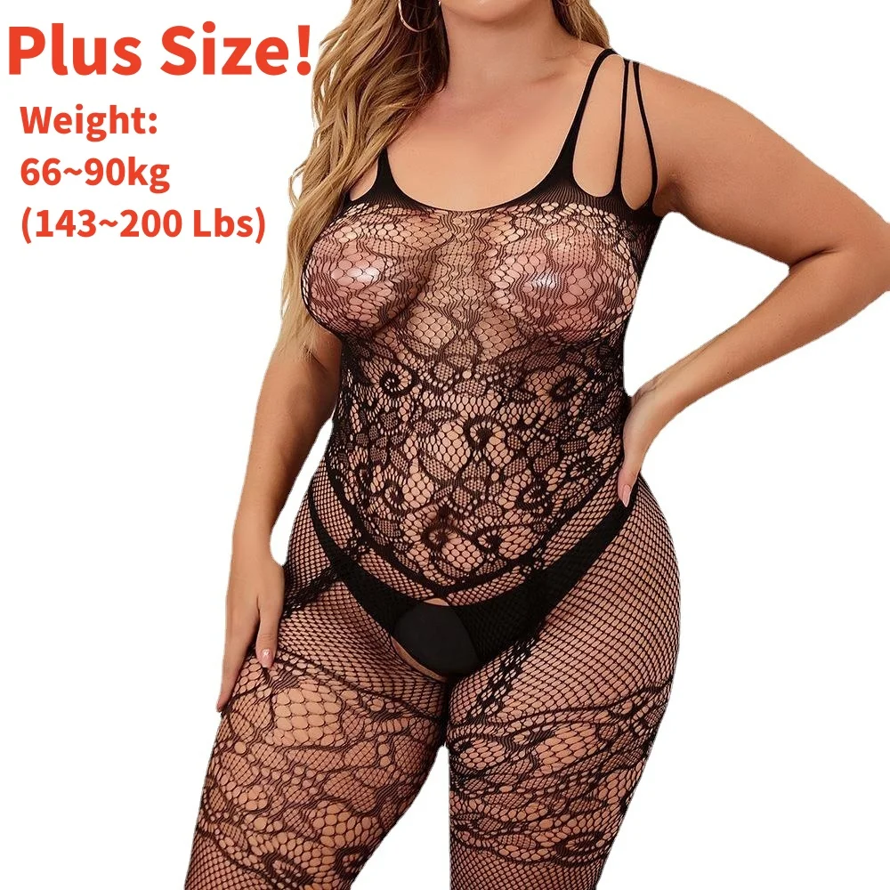 Newfunsize artı boyutu kadınlar seksi açık kasık bodysize Fishnet giyisi iç çamaşırı Tights tayt Teddies egzotik Bodysuits Xxl