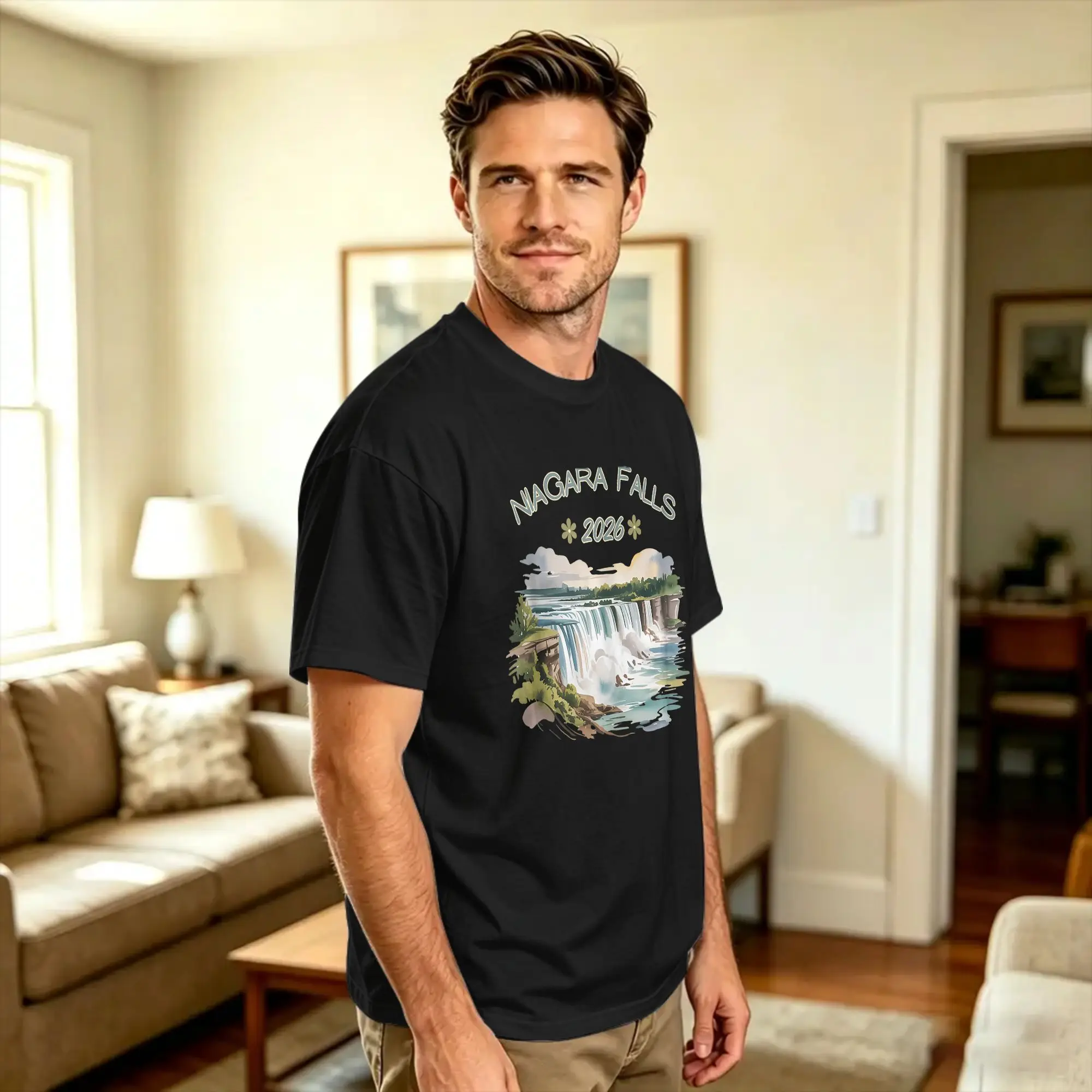 Streetwear T-Shirt Summer Niagara Falls Watercolor Waterfall Family Vacation Souvenir Fashion T Shirts  100 Cotton Tee Shirt