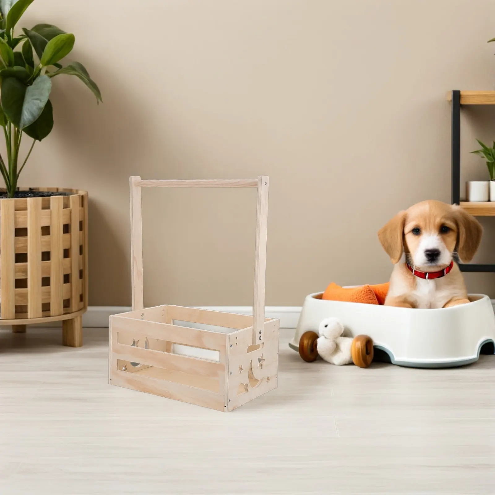 Wooden Pet Clothes Organizer Dog Closet Wardrobe Hanging Rod Storage Basket for Clothes Leashes Accessories 20x13.5x9inch Small view 5