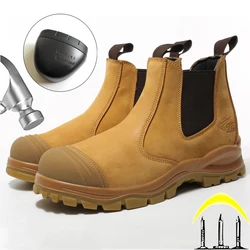 Genuine Leather Chelsea Boots For Men Protective Shoes Anti-smash Anti Puncture Safety Shoes Men Work Boots Outdoor Combat Shoes