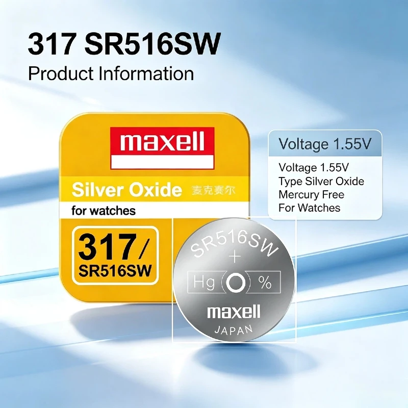 1‑10PCS Maxell SR516SW 317 Silver Oxide Button Cell High-Performance Battery for Watches Toys Small Electronic Devices