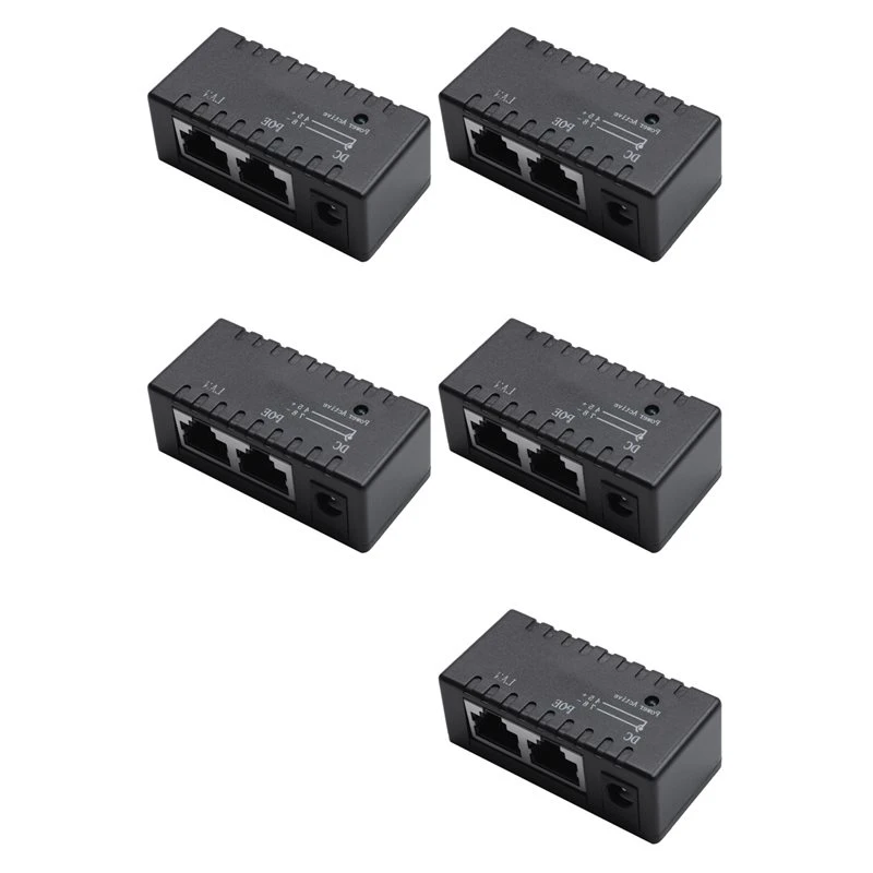 5X Poe Splitter Poe Injector Rj45 Dc 5.5Mm X 2.1Mm Input Passive Poe Injector Splitter Adapter Connector(Black)-Y18A