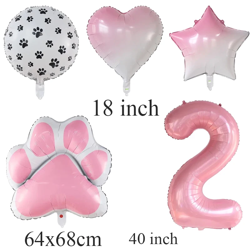 Animal Let's Pawty Dog Cat Paw Aluminum Balloon 40 Inch Pink  Number Birthday Party Decor Balloon Baby Shower Balloon Decoration