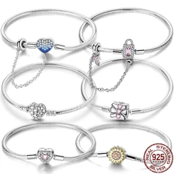 S925 Sterling Silver Vintage Heart Snake Bone Bracelet Fit Original Design Charms DIY Jewelry Bracelet For Women Fine Gift Hot