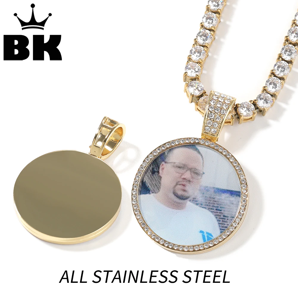 

THE BLING KING ожерелье с фотографией из нержавеющей стали на заказ для женщин и мужчин с лазерной гравировкой Eternity фотоцепочка ювелирные изделия в стиле хип-хоп