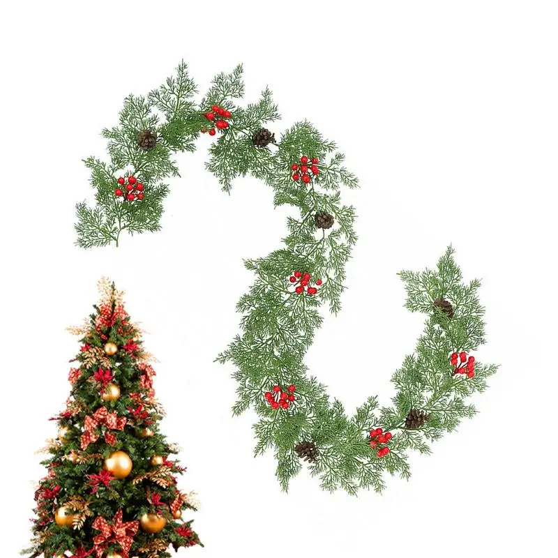 

Cedar Garland Realistic 6.56ft Real Touch Norfolk Pine Garland With Pine Cones And Red Berries Pine Greenery Garland Christmas