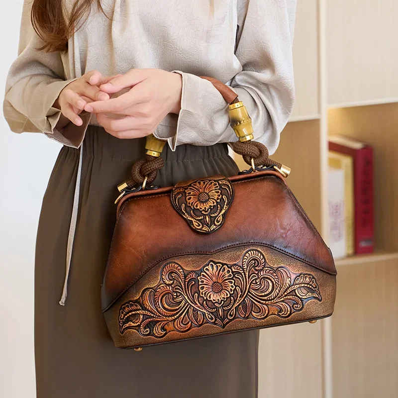 Vintage Style Handbag with Flower Pattern for Women, Fashion PU Material Shoulder Bag for Gift Giving for Mother-in-law