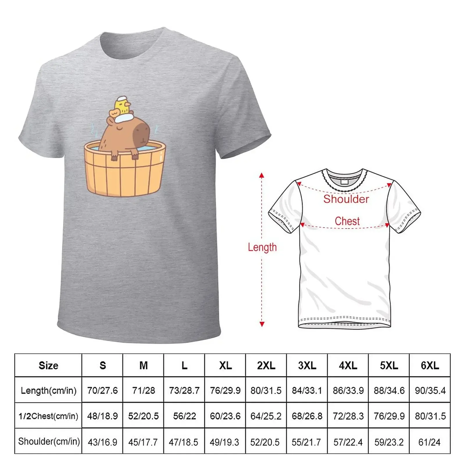 Cute Capybara and Bird Relaxing in Hot Bath Spa Soak T-Shirt anime plus sizes Short sleeve tee men