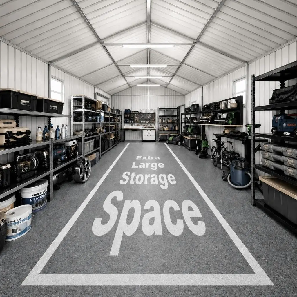12x20 FT Metal Garage Shed, Outdoor Extra Large Storage Shed with Double Hinged Doors, 4 Windows, Heavy Duty Carport, Custom