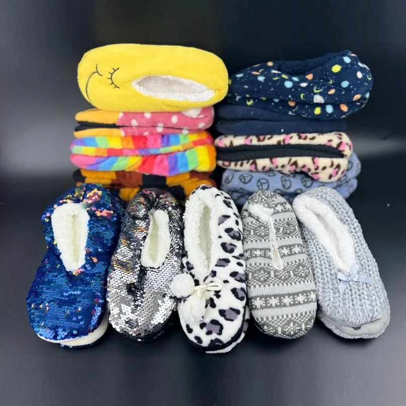 Home Fuzzy Slipper Women Winter Fluffy Fur Contton Warm Plush Striped Dot Non Slip Grip Indoor Lazy Female House Floor Shoe Room