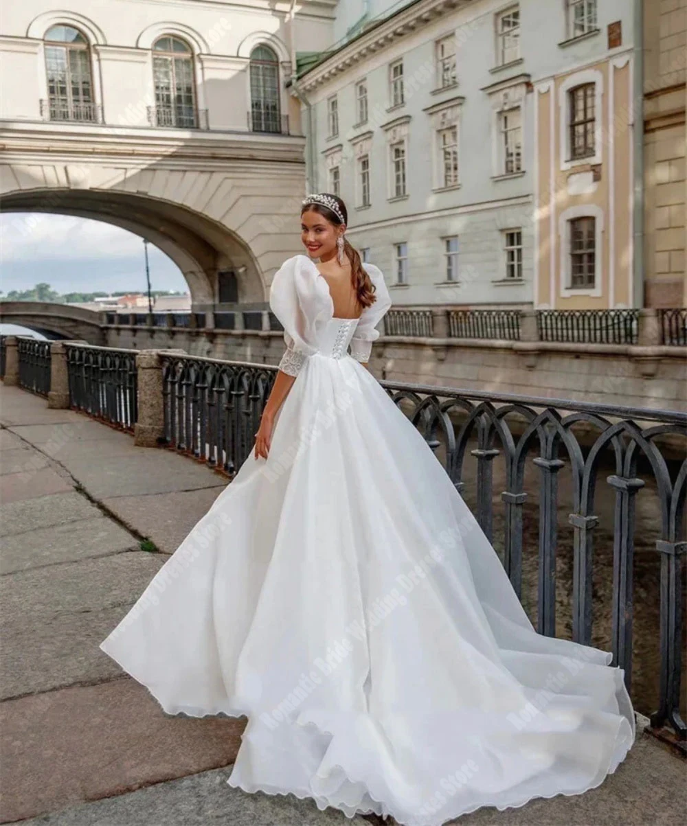 Eleganckie suknie ślubne z kołnierzykiem dla kobiet miękki tiul A-line suknie na bal maturalny popularność księżniczka puszysty brzeg Vestido De Novia