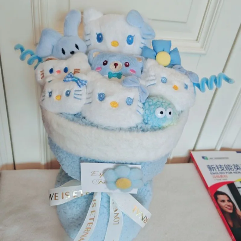 

Kawaii Cinnamoroll My Melody Hello Kitty Sanrio Cute Plush Bouquet Doll Flower Room Decoration Valentine Day Gift for Girls