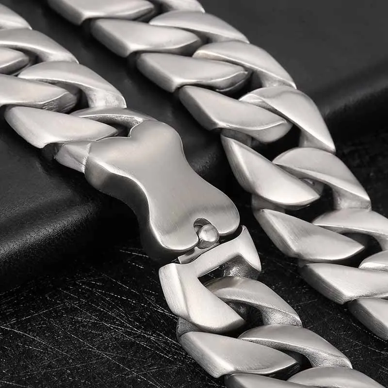 Stainless Steel 20mm 24mm 31mm Super Thick Bone Clasp Jewelry Men Flat Curb Cuban Chain Necklaces Hip hop Exaggerated Boy Collar