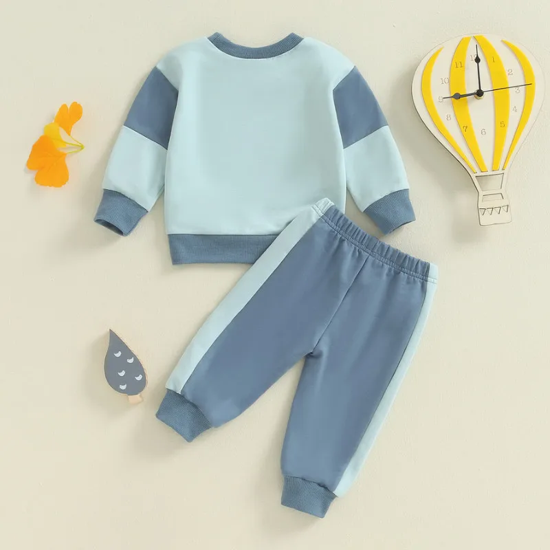 RUEWEY Baby Boy Contrast Colors Pant Sets Spring Autumn Clothes Long Sleeve Sweatshirt and Elastic Sweatpants 2 Piece Track Suit