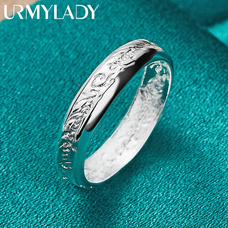 URMYLADY 925 Sterling Silver Text Carving 7-10# Ring For Women Wedding Party Fashion Charm Jewelry