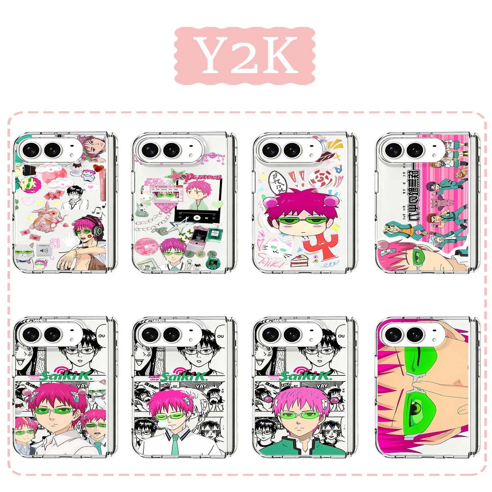 Hot Anime Kusuo Saiki Phone Case for Samsung Galaxy Z Flip3 Flip4 Flip5 Flip6 Flip7 Fold7 Fold4 5G Soft TPU Airbag PC Back Cover