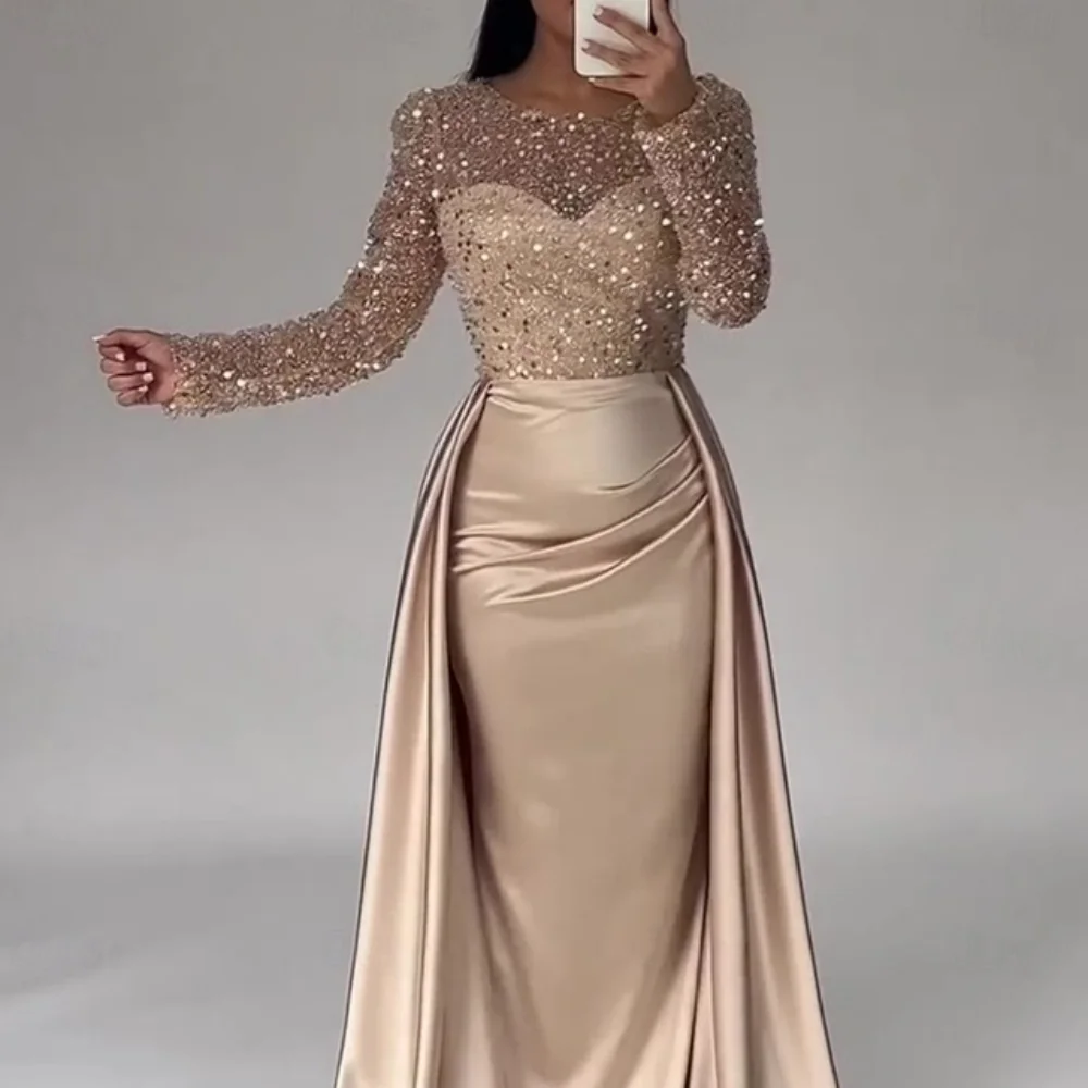 

Elegant Prom Dresses Mermaid Detachable Train Party Gowns Lace Formal Occasion Long Sleeve Evening Dress Vestidos De Fiesta