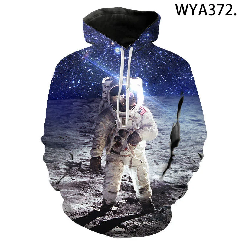 2024 Mens Cosmic Galaxy 3D Hoodie Astronaut Ice Cream Planet Moon Print Girls and Boys Sweatshirt Pullover Harajuku Street Casua