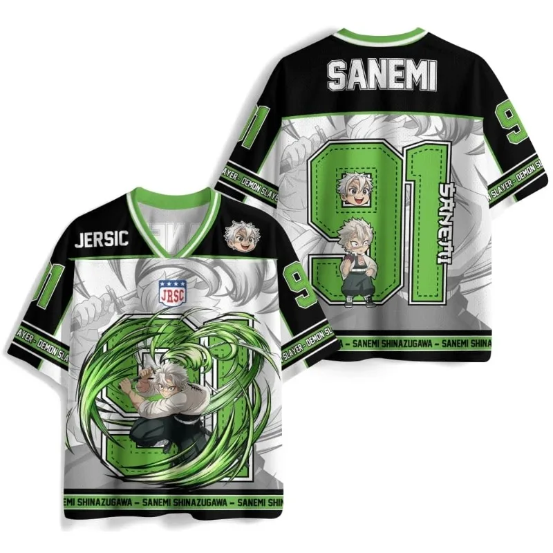 2026 New Demon Slayer: Kimetsu No Yaiba Wind Pillar Sanemi Shinazugawa Theme Jersey, Unisex and Children's Casual Sports T-Shirt