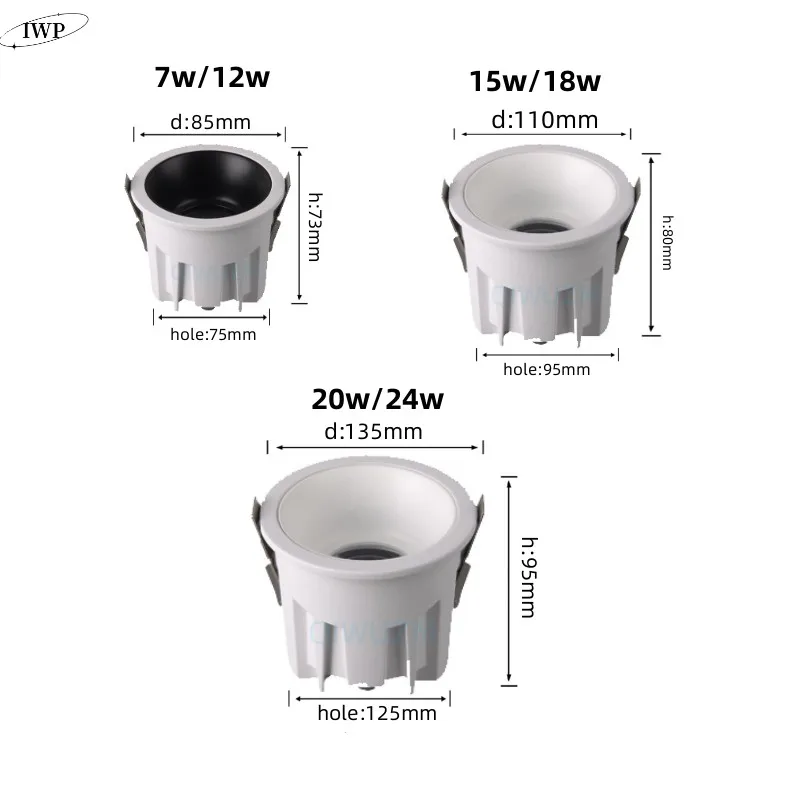 Waterproof IP65 LED Embedded COB Downlight Dimmab 7W12W 15W 18W 20W 24W Applicable to Kitchen Bathroom deep Anti glare Spotlight