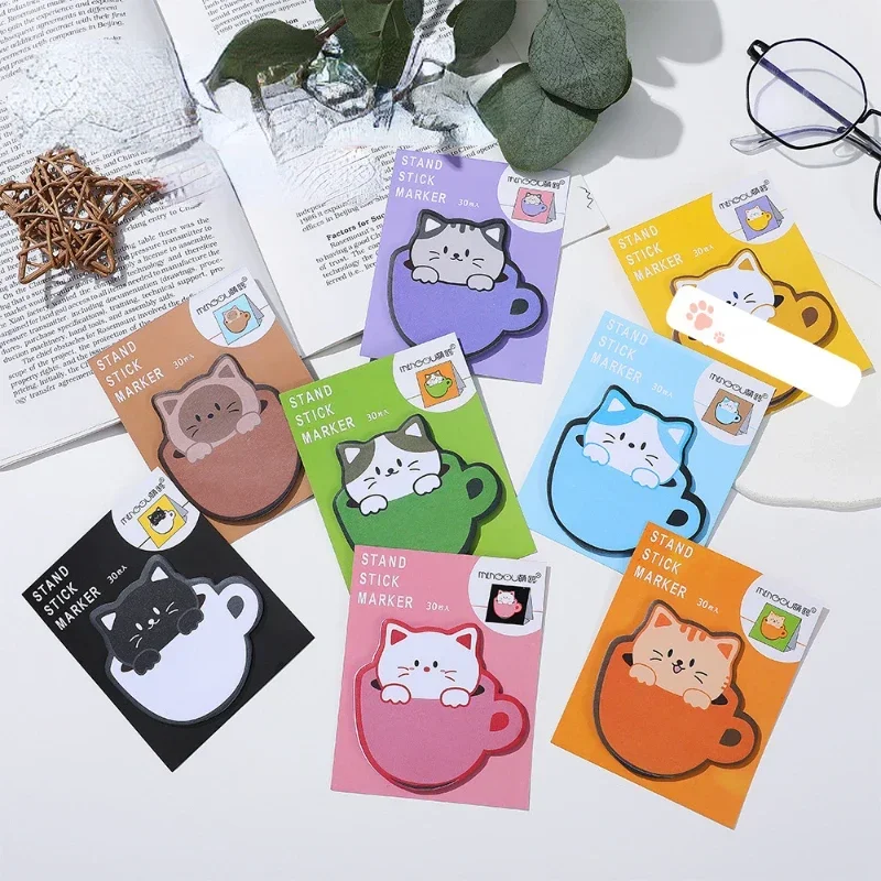 2 Pcs 30 Sheets Animal Sticky Notes Cute Cartoon Cat Self-stick Memo Note Memo Pad For School Classroom Office Notebook