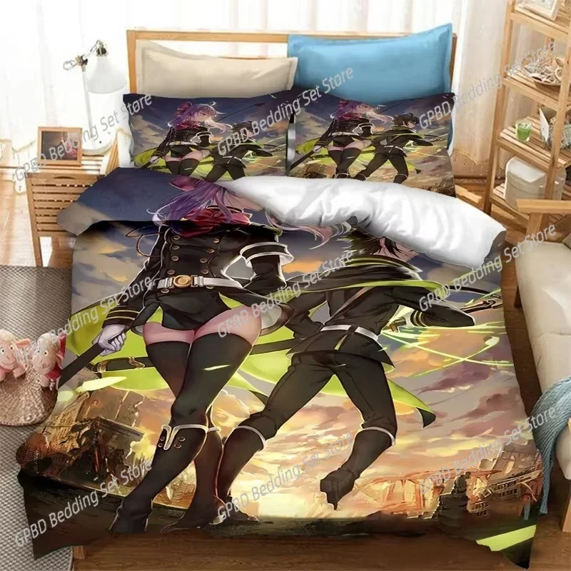 Anime Seraph of the End Bedding Set For Bedroom Soft Modern Bedspreads Comefortable Kids Duvet Cover Quilt Cover And Pillowcase