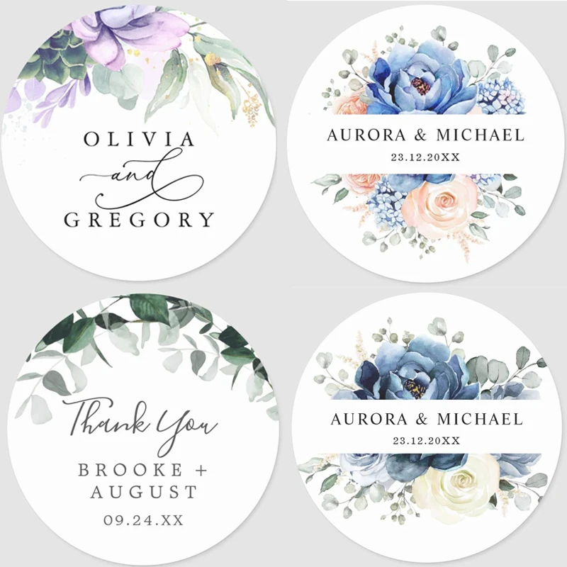 96PCS Circular Wedding Flower stickers and Custom Logo Wedding Birthday Baptism stickers Design Your Own Personalized stickers