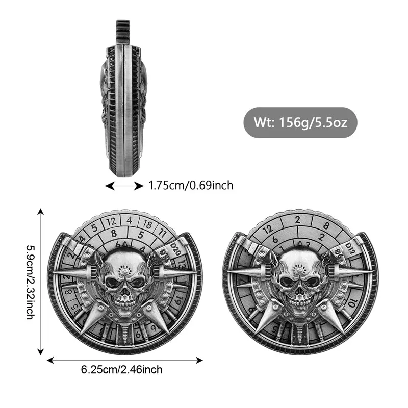 7-in-1 الجمجمة رئيس النرد عجلة D4/D6/D8/D10/D12/D20 بدوره النرد سبينر منضدية مجلس لعبة RPG ملحق مع صندوق هدية التنين