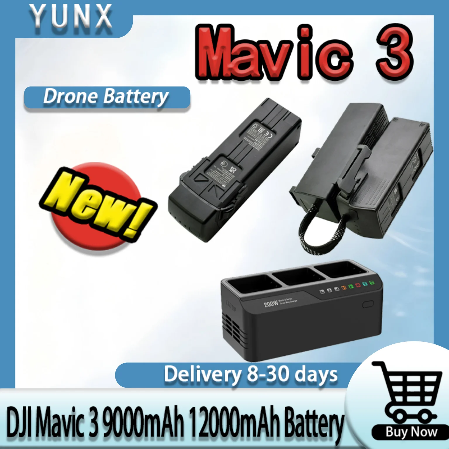 YUNX 200W Intelligent Flight Battery High Capacity 9000mAh 12000mAh Compatible with DJI Mavic 3 Series Drone Spare Part