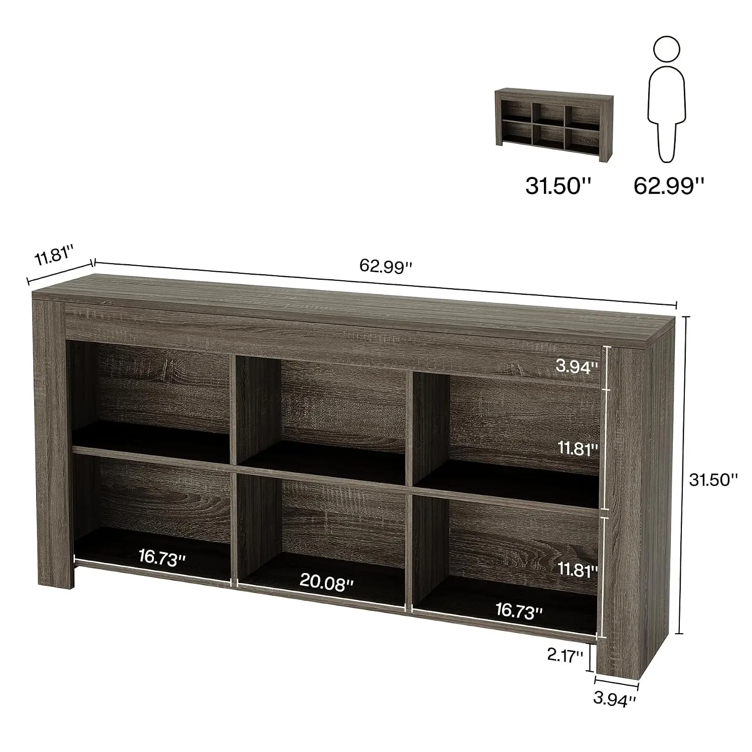 63-Inch Long Console Table with 6 Storage Cubes for Entryway Living Room Hallway Behind Sofa, Grey, Customized