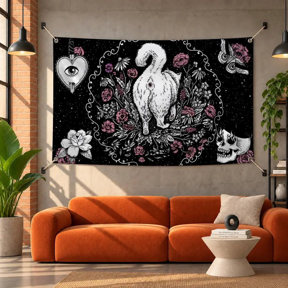 Black Cat Witchcraft Art Flags Tapestries Outdoor Parties Bedrooms Living Rooms Dorm Rooms Wall Decor Banners Gifts