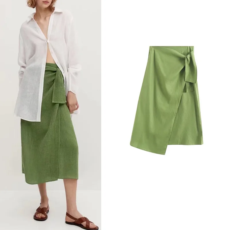 Spódnica midi w kształcie litery A, wygodna, uniwersalna, z rozcięciem, idealna na wakacje, nowość, moda damska, lato 2024, poliester F...