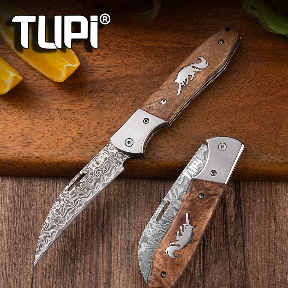 توبي - سكين دمشق الصلب القابل للطي المزورة، سكين جيب محمول متعدد الوظائف مع شفرة منحنية حادة، سكين جيب محمول #4