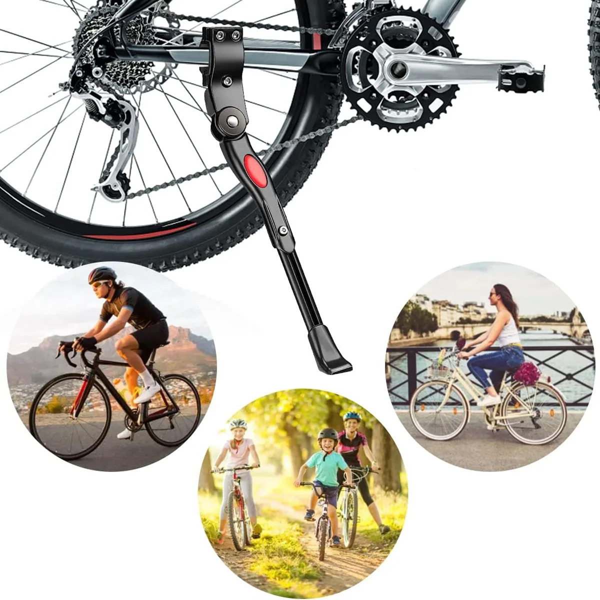 Adjustable Bicycle Kickstand Mountain Bike Kick Stand BMX MTB Side Stand Black Bicycle Rear Bracket 90 ° Rotating Foot Support image 5