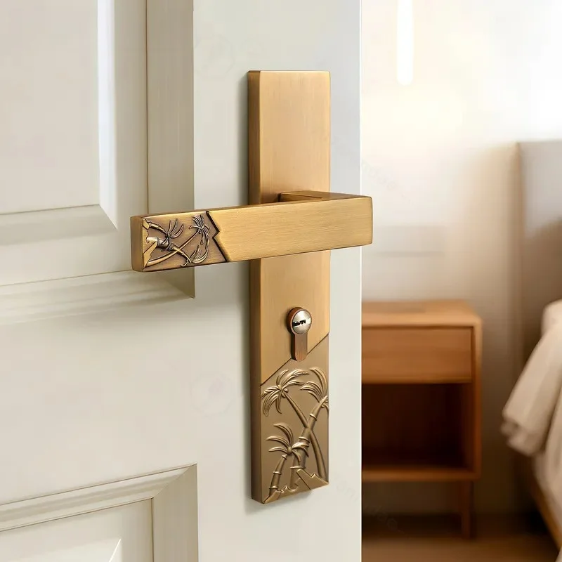 New Chinese Style Indoor Bedroom Door Lock Retro Bathroom Integrated Room Door Lock Universal Household Magnetic Silent Lock