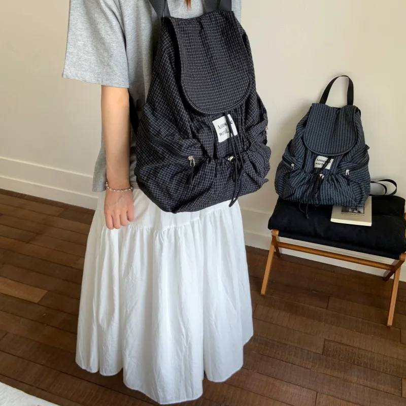 

Women's Backpacks Japanese Plaid Simple Versatile Casual Harajuku Large Capacity Lightweight Outdoor Schoolbags For Students