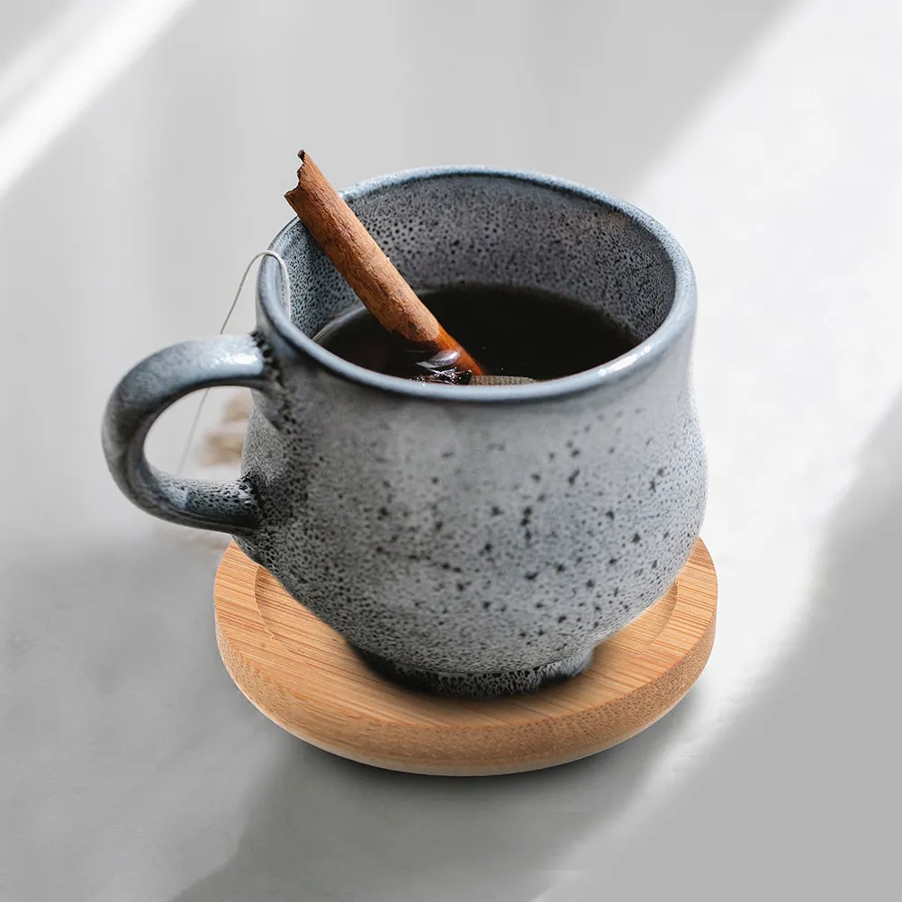 12Pcs Bamboo Coasters for Drinks Round Heat Protection Cup Mats Reusable Teacup Saucer Set for Coffee Table Desk Outdoor