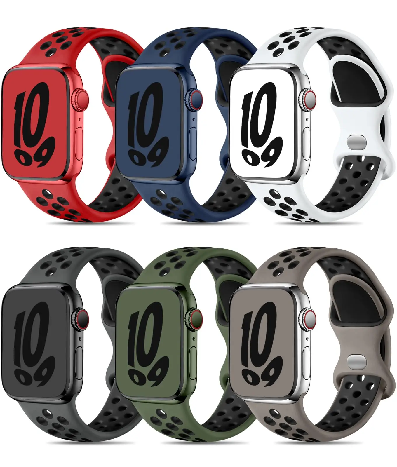 حزام رياضي لساعة أبل 42 ملم 44 ملم 40 ملم 41 ملم 45 ملم سوار سيليكون بفتحة هوائية iWatch Series 9/8/7 6 SE 5 Ultra 2 49 ملم
