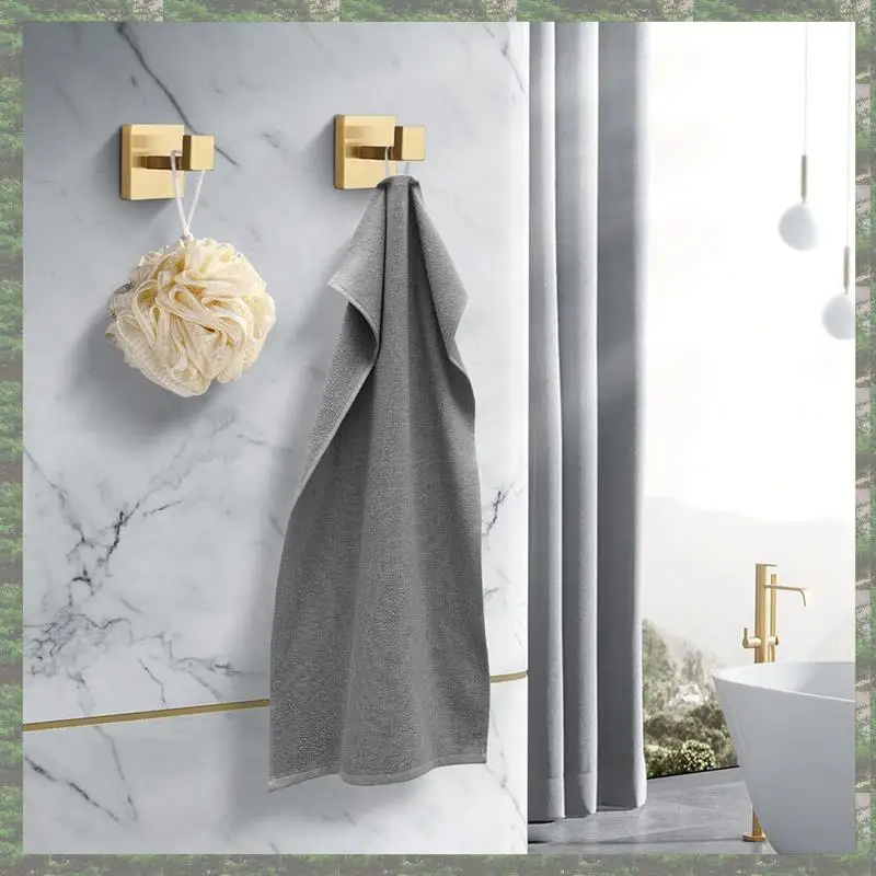 Lo mejor de 2025-2 uds. Ganchos para toallas, gancho para bata, gancho para abrigos, ganchos cuadrados resistentes de acero inoxidable dorado para baños, montado en la pared para baño