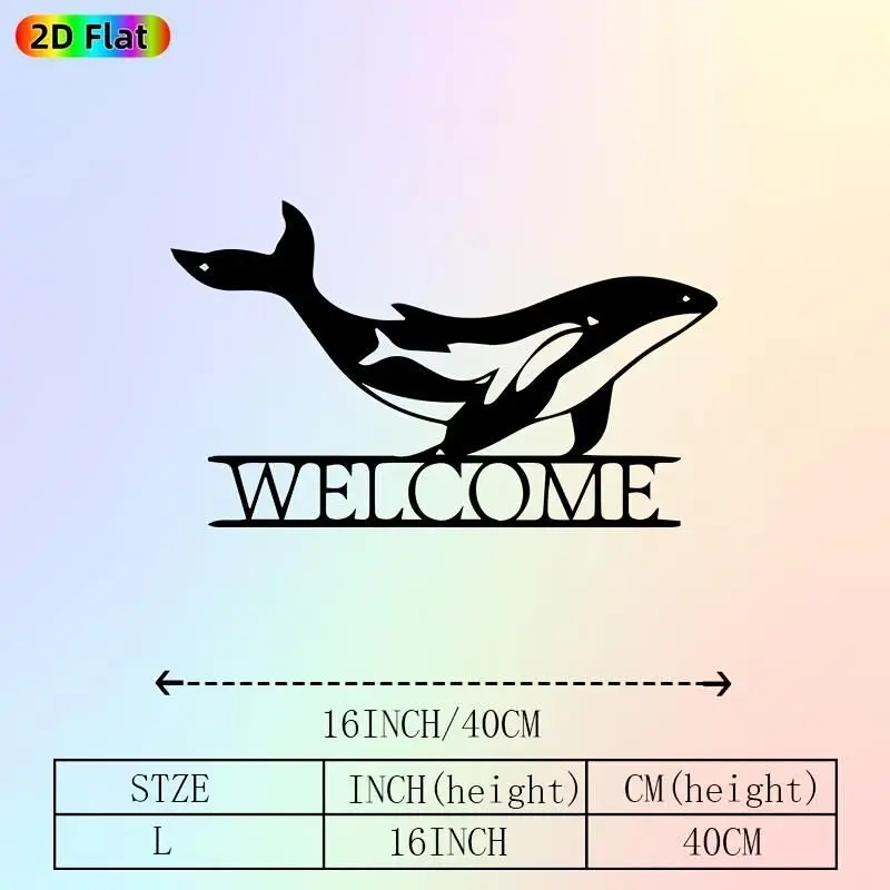 CIFBUY Ocean Whale Wrought Iron Wall Art 2D Flat Metal Plaque Anti Rust Home Decor