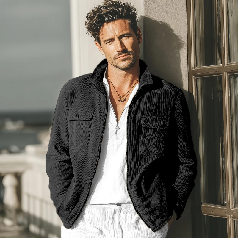 

Autumn Men Solid Color Jackets Fashion Vintage Jeans Jackets Soft Slim Fit Casual Black Long Sleeve Coats Outwear Male New