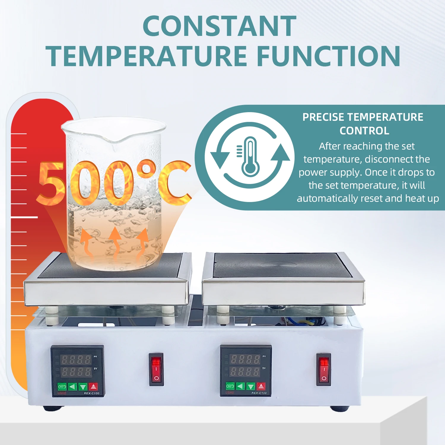 LABHOUSE SHP-2 Digital Lab Hot Plate, 4.7x4.7in*2, Electric Heater, 110V Cast Iron Metal Plates, Independent Temp Control ±1°C, Dual Stations, for Lab Glassware Heating