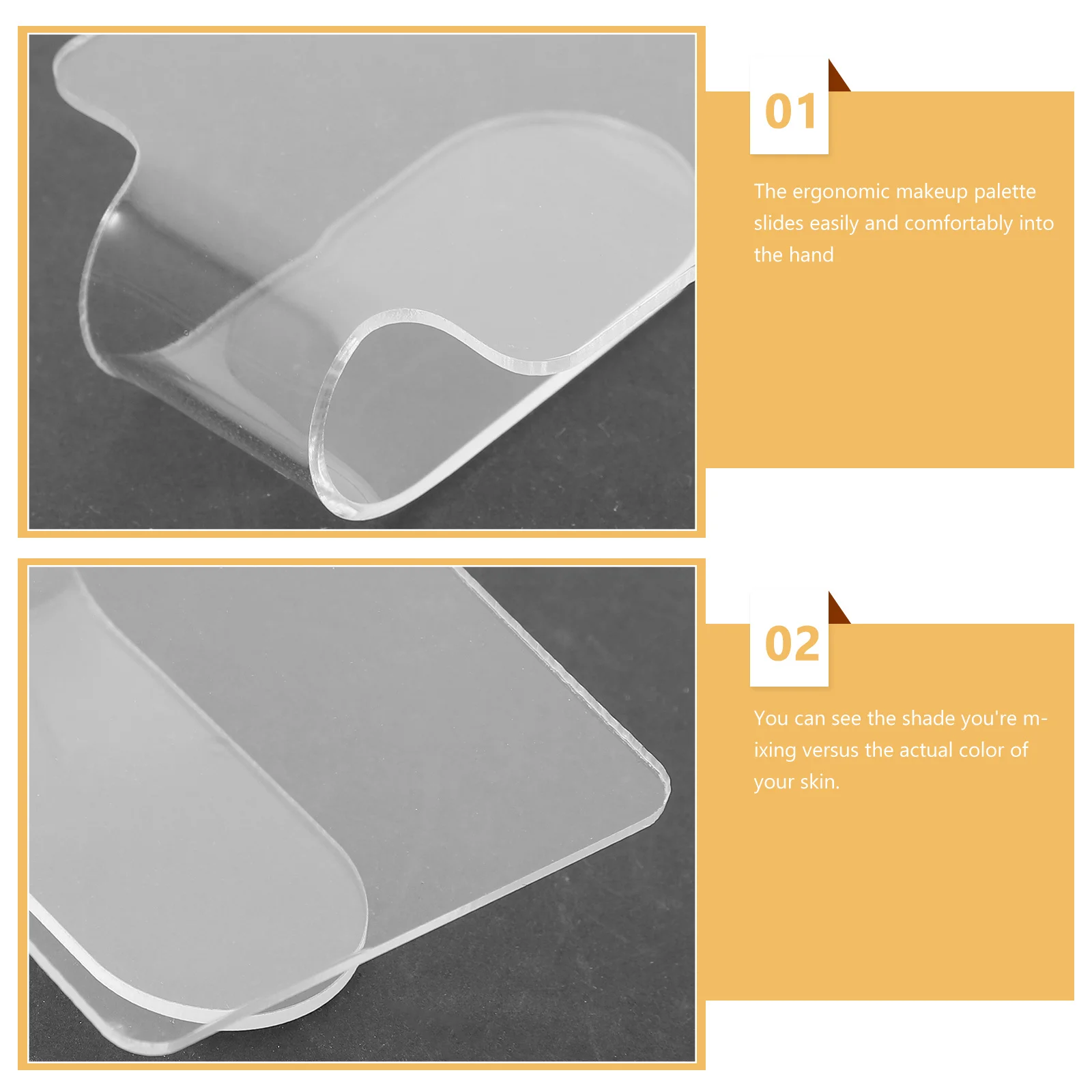 Paleta de mezcla de maquillaje acrílico transparente, placa de base de manicura pequeña y compacta de mano para decoración de uñas, base mezcladora de lápiz labial