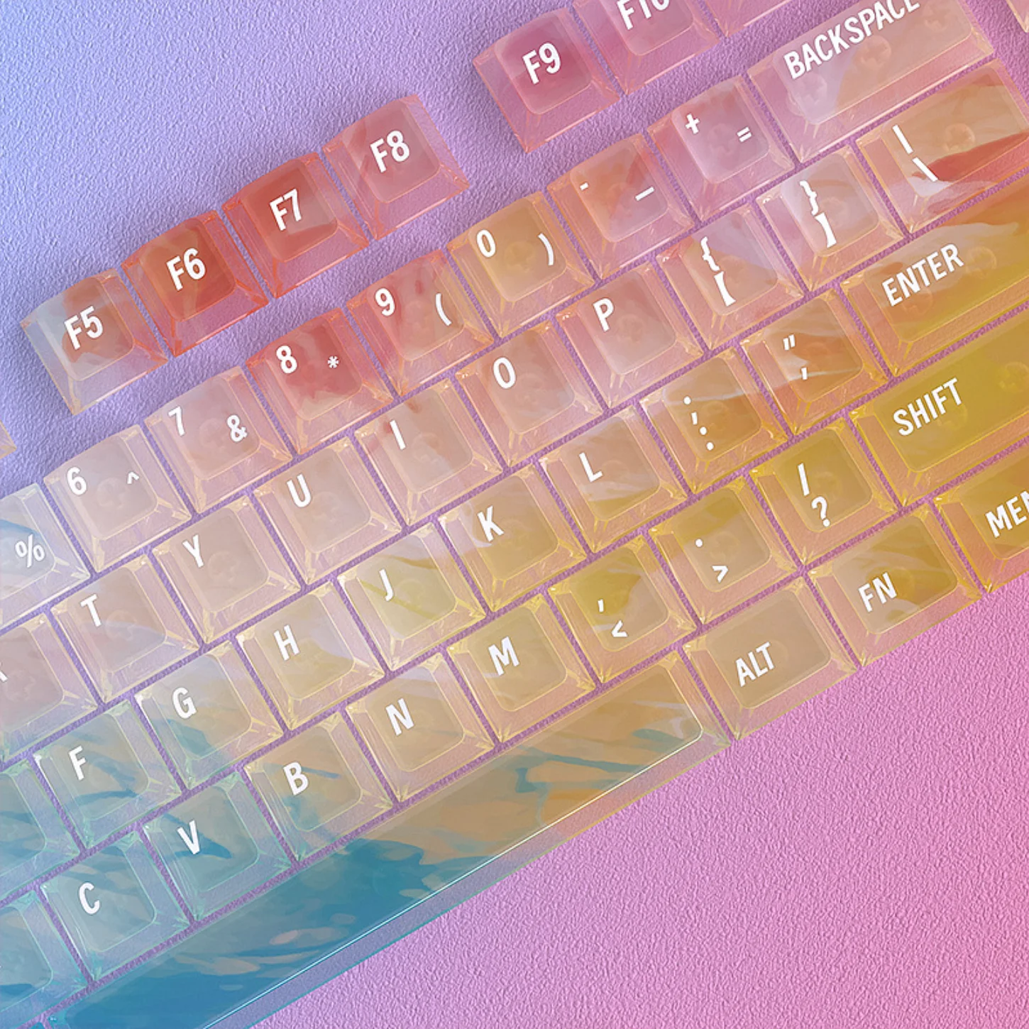Colorful Mist, Gradient Transparent Keycap PC 119 Key, Cherry 60/84/98/108 Mechanical Keyboard Customization