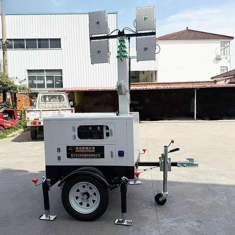 Factory Supply Outdoor Trailer Manual Lifting LED Mobile Lighthouse for Night Construction Light