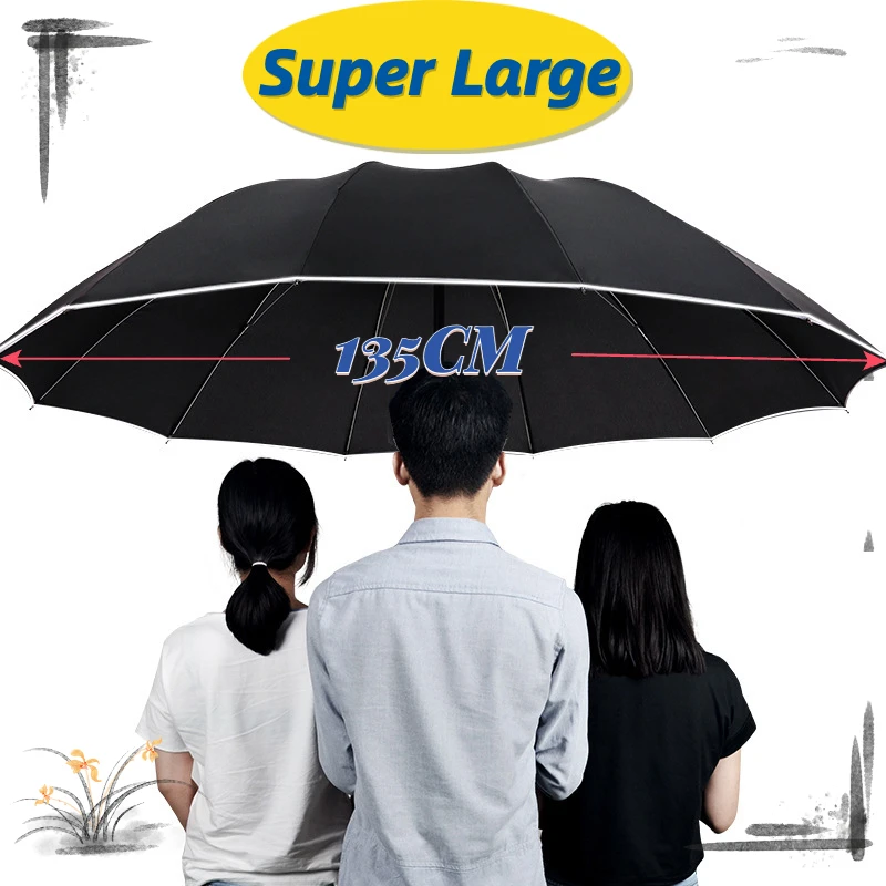 Super Large 135CM Umbrella, Fully Automatic Folding, Windproof Strong, Safety Reflective,Wind Water resistant Umbrella Men Women